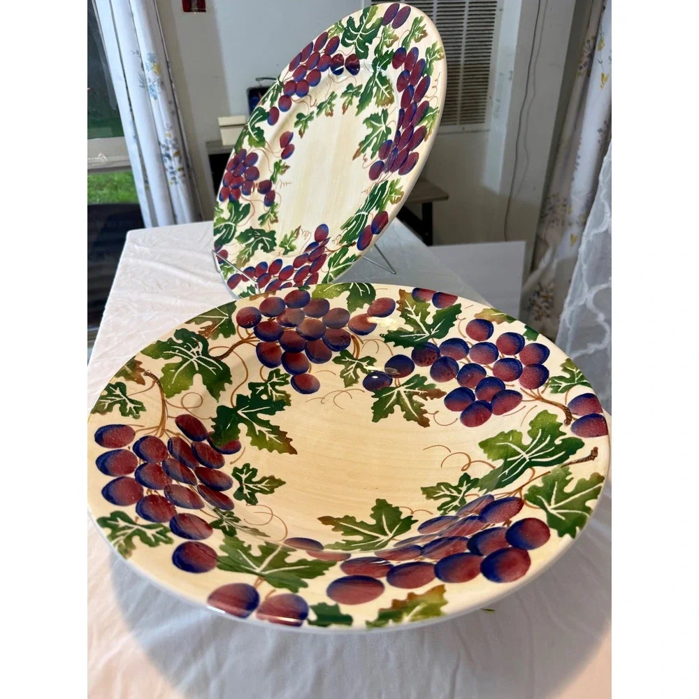 La Ceramica VBC Nove Italy Grape Vine Charger Plate and Serving Bowl Set Tuscan